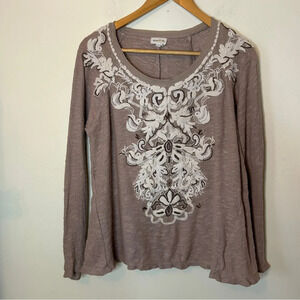 Meadow Rue Anthropologie Rococo Beaded Long Sleeve Top Blouse Size M